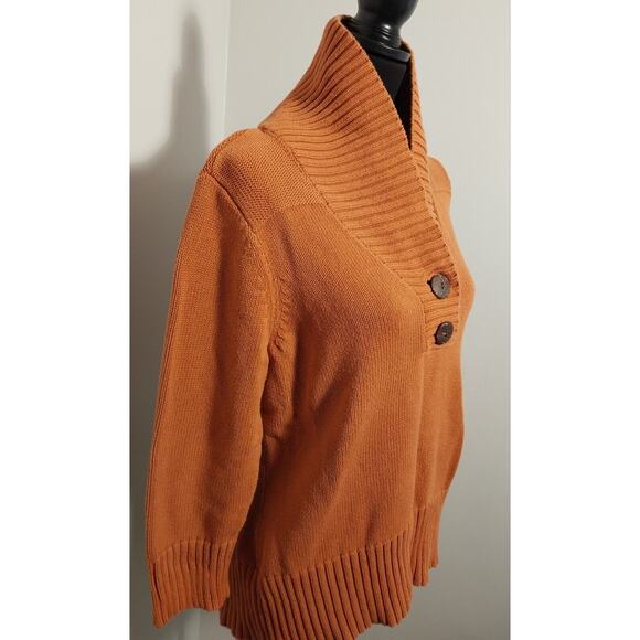 Autumn Burnt Orange Sweater Size L Preppy, Fall, Classy Cowl Collar Academic 🍁 - Picture 4 of 13